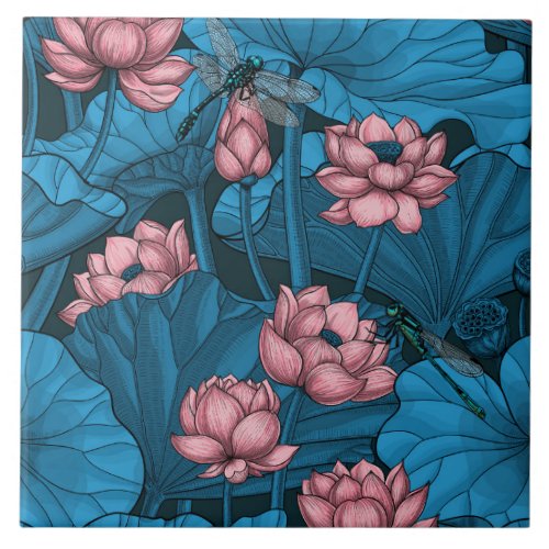 Night lotus garden ceramic tile