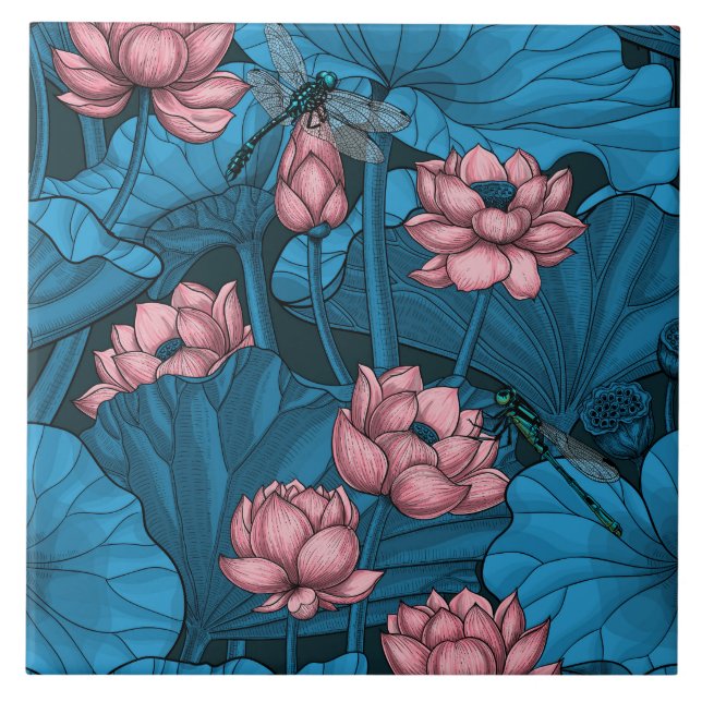 Night lotus garden ceramic tile (Front)