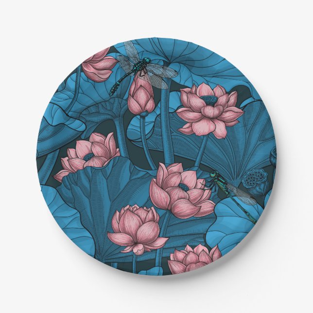 Night lotus garden paper plates (Front)
