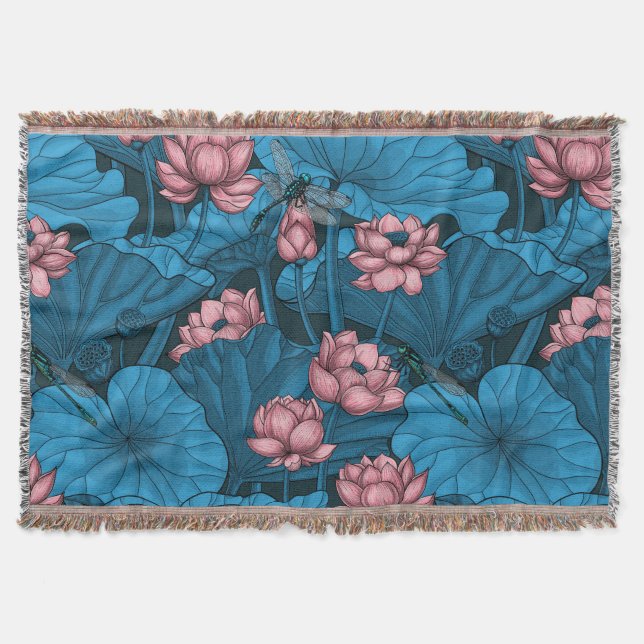 Night lotus garden throw blanket (Front)