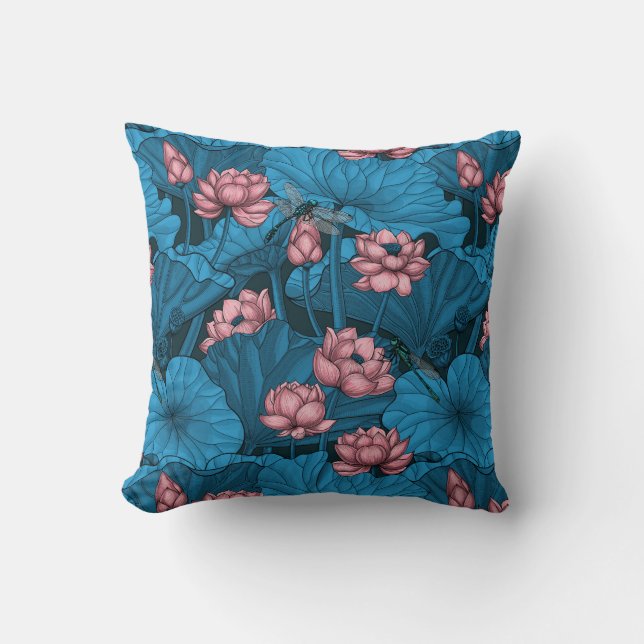 Night lotus garden throw pillow (Front)