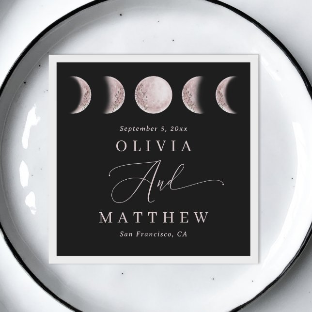  Night Moon | Elegant Black Wedding Cocktail Napkins (Creator Uploaded)