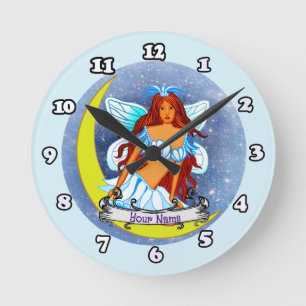 Night Moon Fairy Round Clock