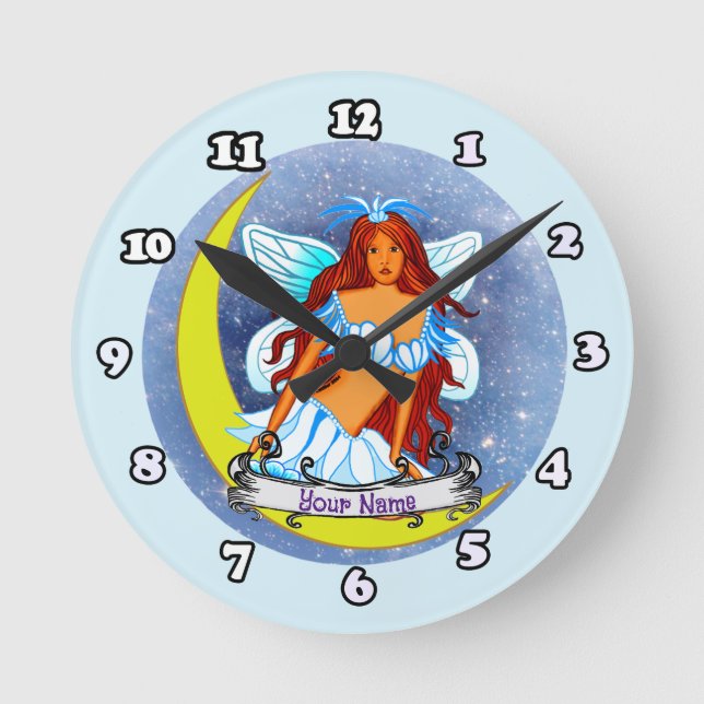Night Moon Fairy Round Clock (Front)