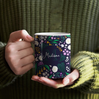 Night Moon Garden Floral Botanical Pattern