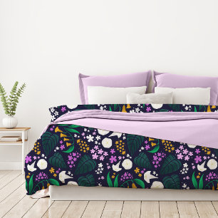 Night Moon Garden Floral Botanical Pattern Duvet Cover