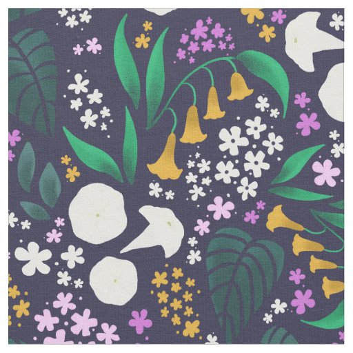 Night Moon Garden Floral Botanical Pattern Fabric