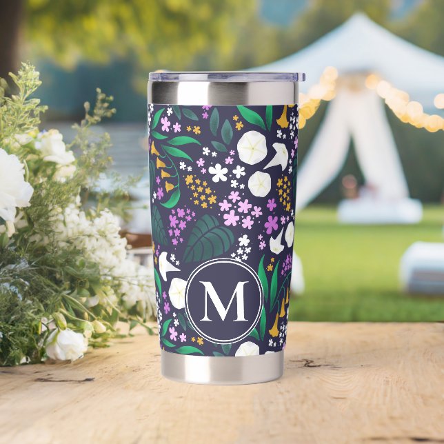 Night Moon Garden Floral Botanical Pattern Insulated Tumbler (Wedding)