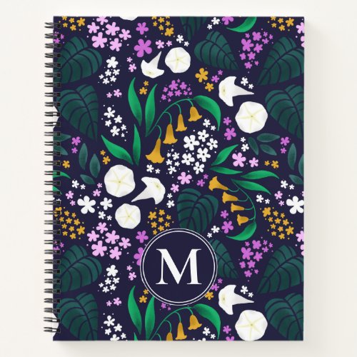 Night Moon Garden Floral Botanical Pattern Notebook