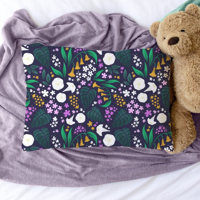 Night Moon Garden Floral Botanical Pattern Pillow Case (Moon Garden Floral Pillowcase)