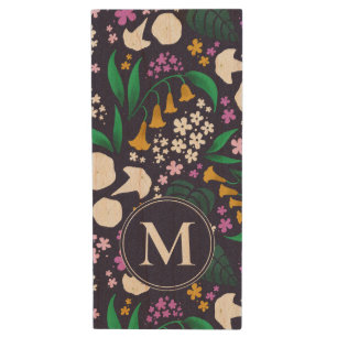 Night Moon Garden Floral Botanical Pattern Wood Flash Drive