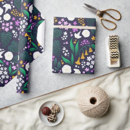 Night Moon Garden Floral Botanical Pattern