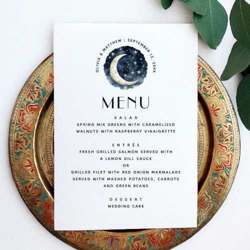 Night moon minimalist simple wedding celestial menu