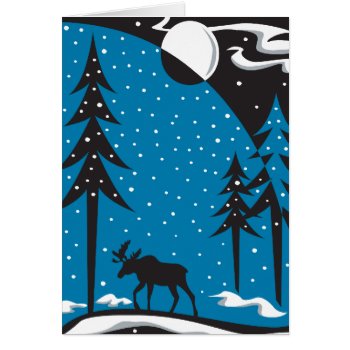 Night Moose Christmas Scene Card 