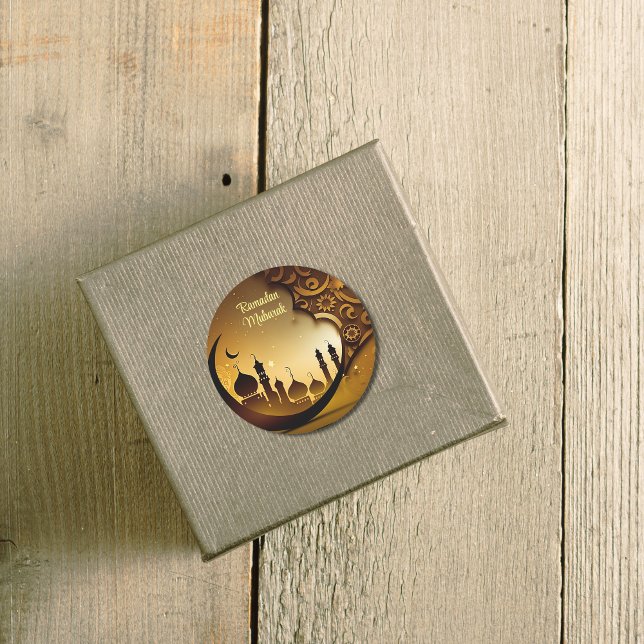 Night Mosque Background Ramadan Mubarak  Classic Round Sticker (Creator Uploaded)