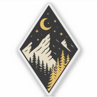 Night Mountain Pine Trees Art Sticker