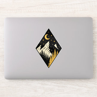 Night Mountain Pine Trees Art Sticker