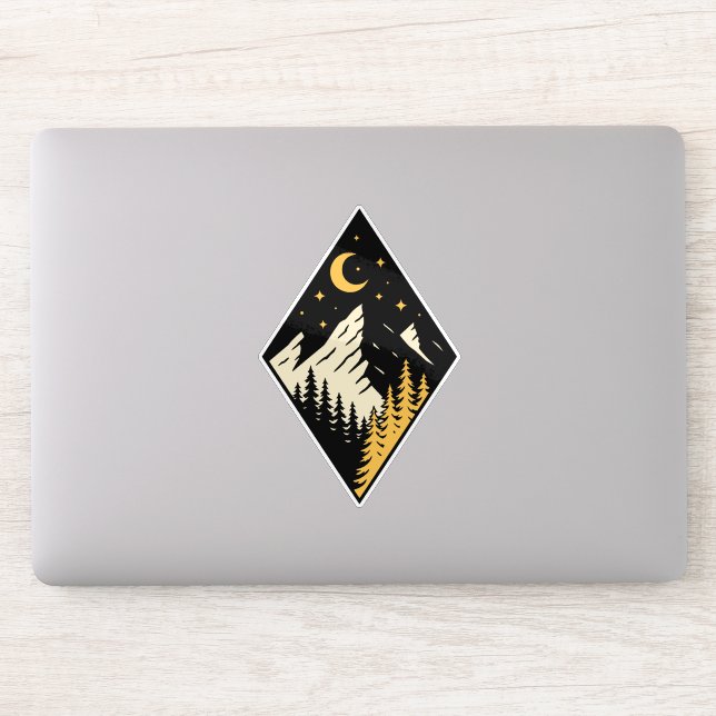Night Mountain Pine Trees Art Sticker (Computer)