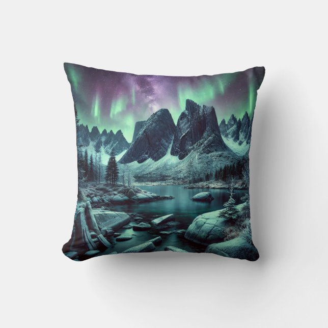 Night Mountains Throw Pillow (Front)