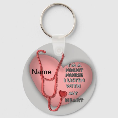 Night Nurse Red Heart custom name  keychain
