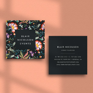 Night Oasis Floral Pattern Square Business Cards