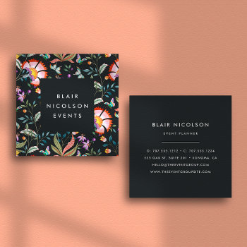 Night Oasis | Floral Pattern Square Business Cards by RedwoodAndVine at Zazzle