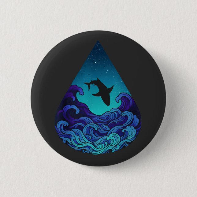 Night Ocean Shark Silhouette Teardrop Starry Sea Button (Front)
