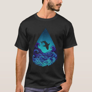 Night Ocean Shark Silhouette Teardrop Starry Sea T-Shirt