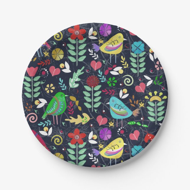 Night of Birds and Flowers Paper Plates (Front)