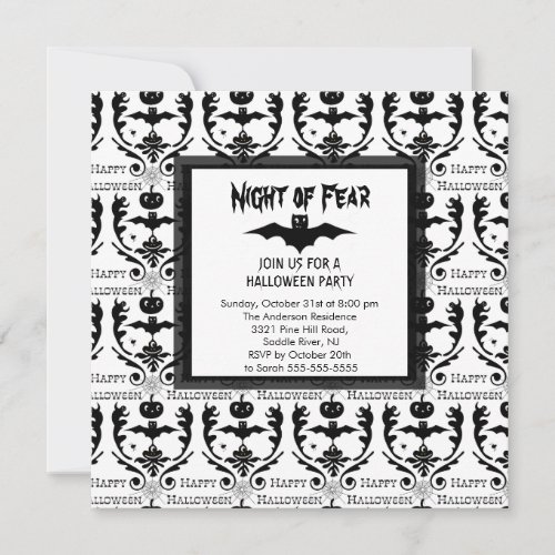 Night of Fear BAT Halloween Party Invitation