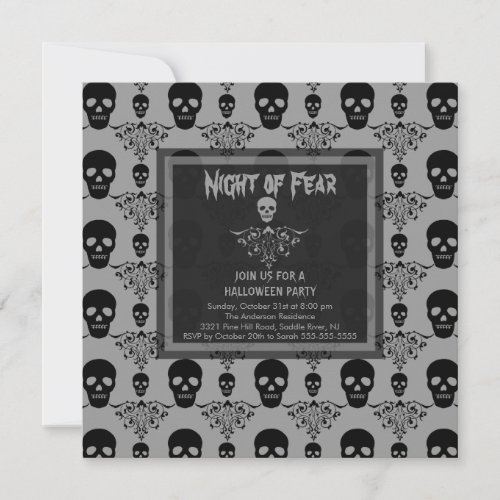 Night of Fear SKULL Halloween Party Invitation