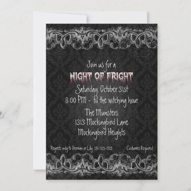 Night of Fright Black Haunted Halloween Invitation (Front)
