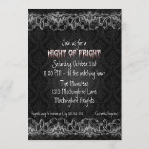Night of Fright Black Haunted Halloween Invitation