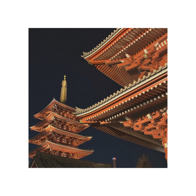 Night of Kaminarimon in Tokyo Japan Wood Wall Art (Front)