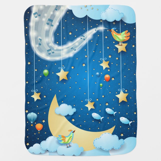 Night of music and big moon baby blanket (Front)