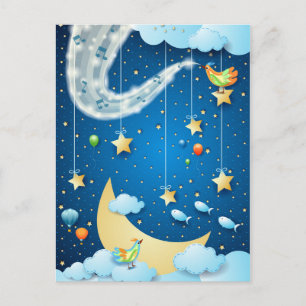 Night of music and big moon postcard