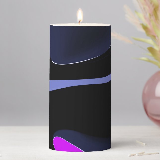 Night of the Comet: Abstract Blue, Purple & Black Pillar Candle (In Situ)