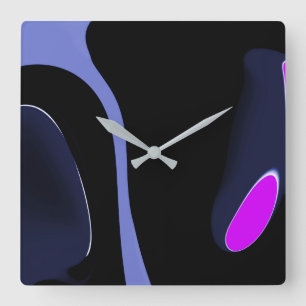 Night of the Comet: Abstract Blue, Purple & Black Square Wall Clock
