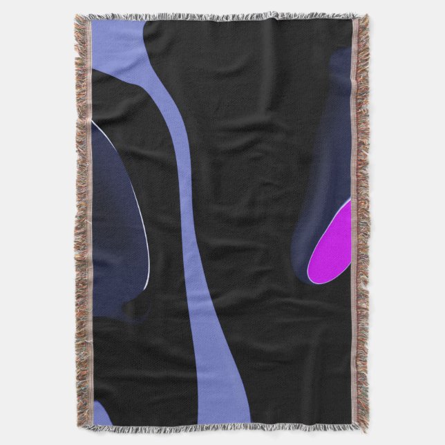 Night of the Comet: Abstract Blue, Purple & Black Throw Blanket (Front Vertical)