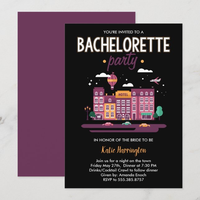Night on the Town Bachelorette Party Invitation (Front/Back)