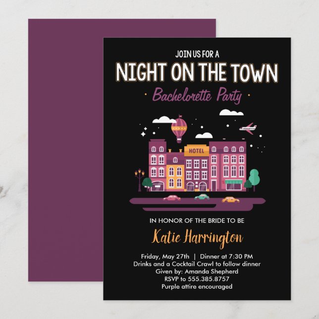 Night on the Town Bachelorette Party Invitation (Front/Back)
