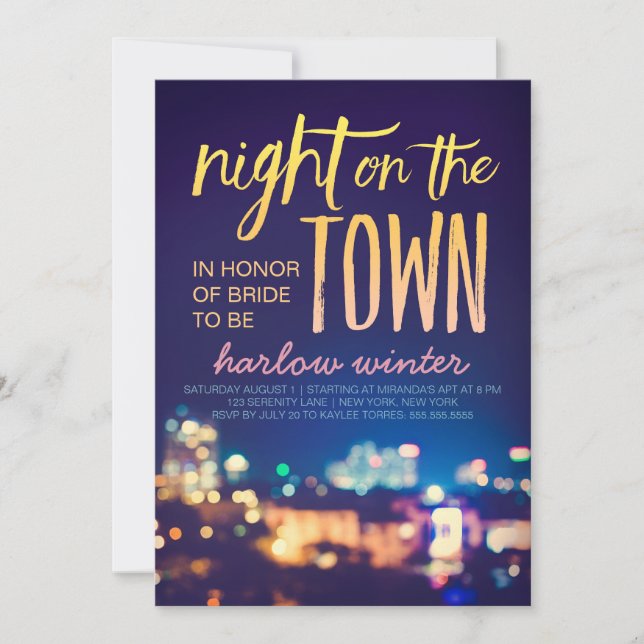Night on the Town Bachelorette Party Invitation (Front)