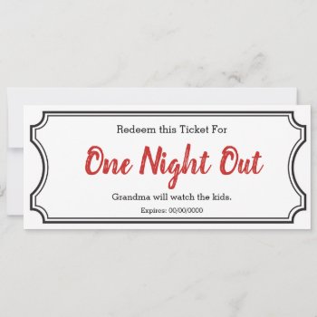 Night Out Gift Ticket by LaurEvansDesign at Zazzle