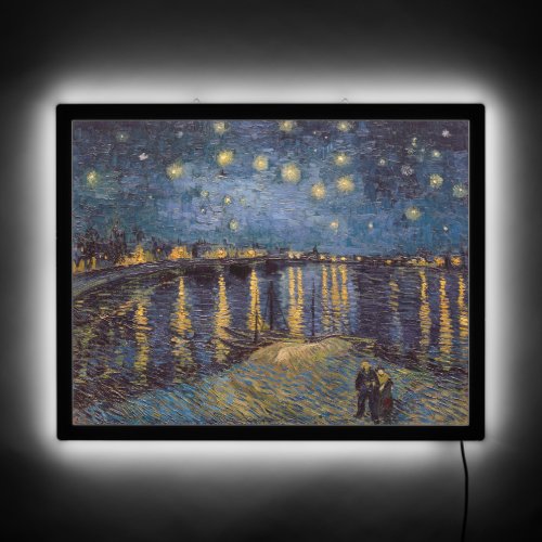 Night Over Starry Rhone River by Vincent Van Gogh LED Sign