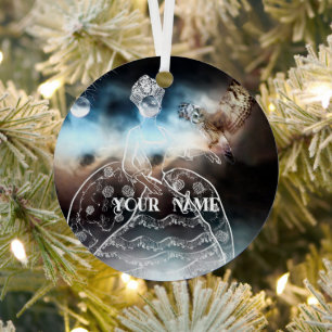 Night Owl and Lady Metal Ornament