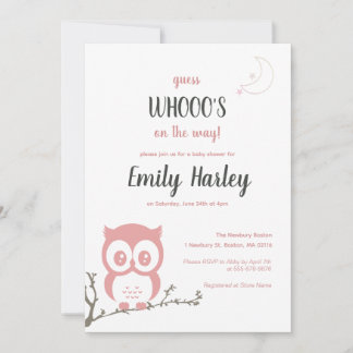 Night Owl Baby Girl Pink Shower Invitation
