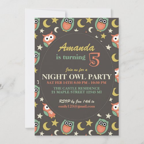 Night Owl Birthday Party Invitation for Kids