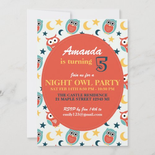 Night Owl Birthday Party Invitation for Kids