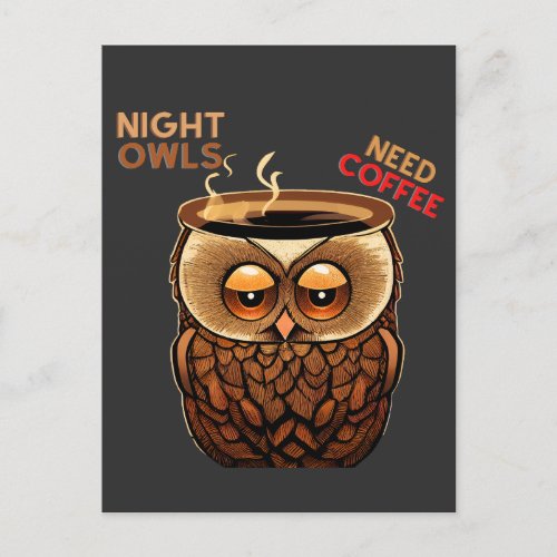 Night Owl Black Coffee Addiction Funny Cartoon Postcard