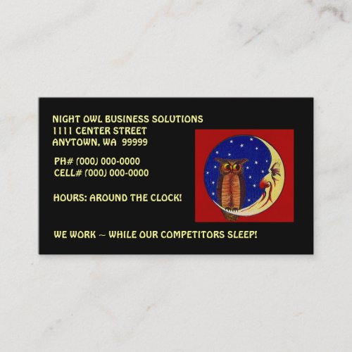 NIGHT OWL BUSINESS CARD FOR LATE HOUR SERVICES